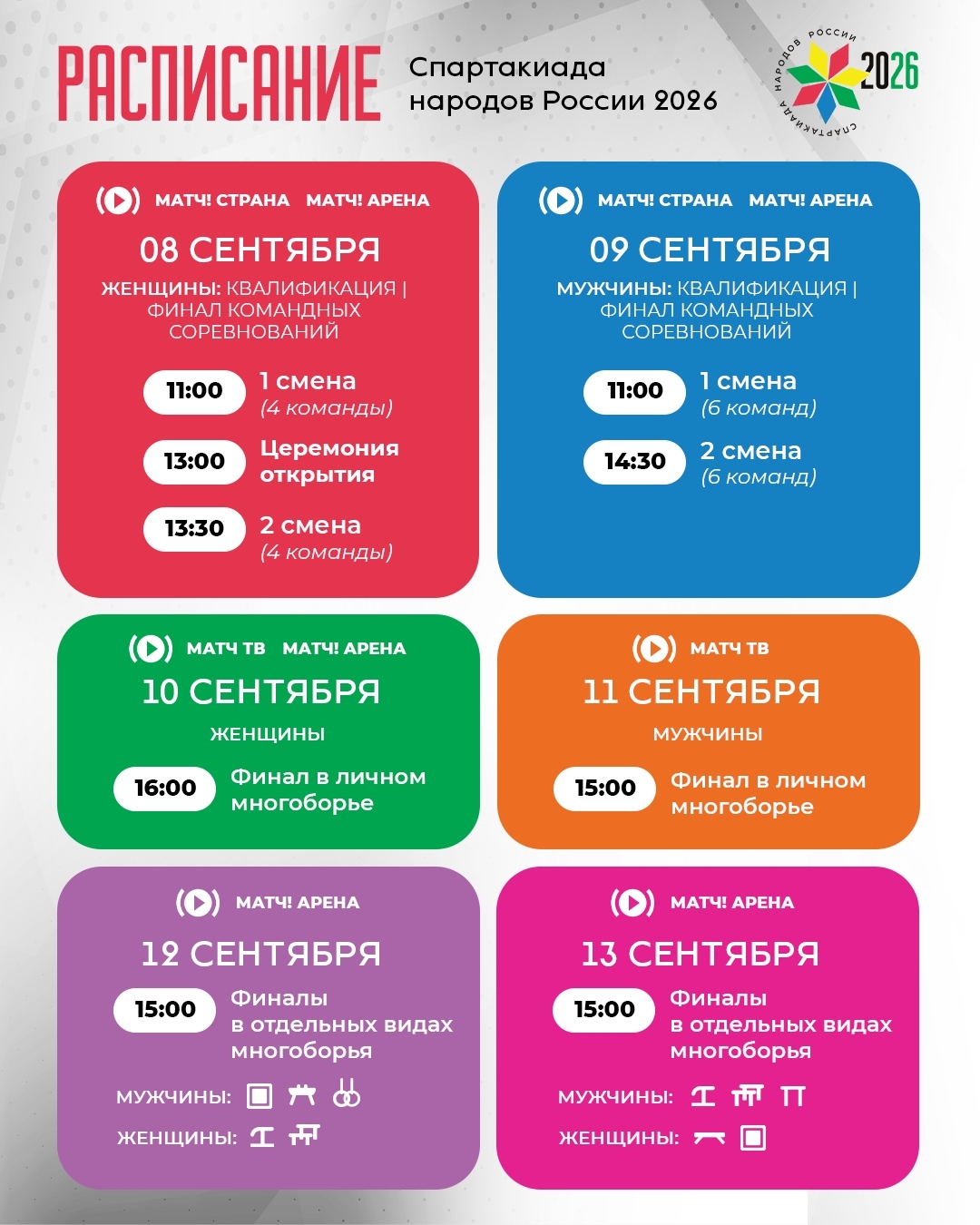 расписание соревнований Спартакиады народов России — 2026 по спортивной гимнастике в Казани