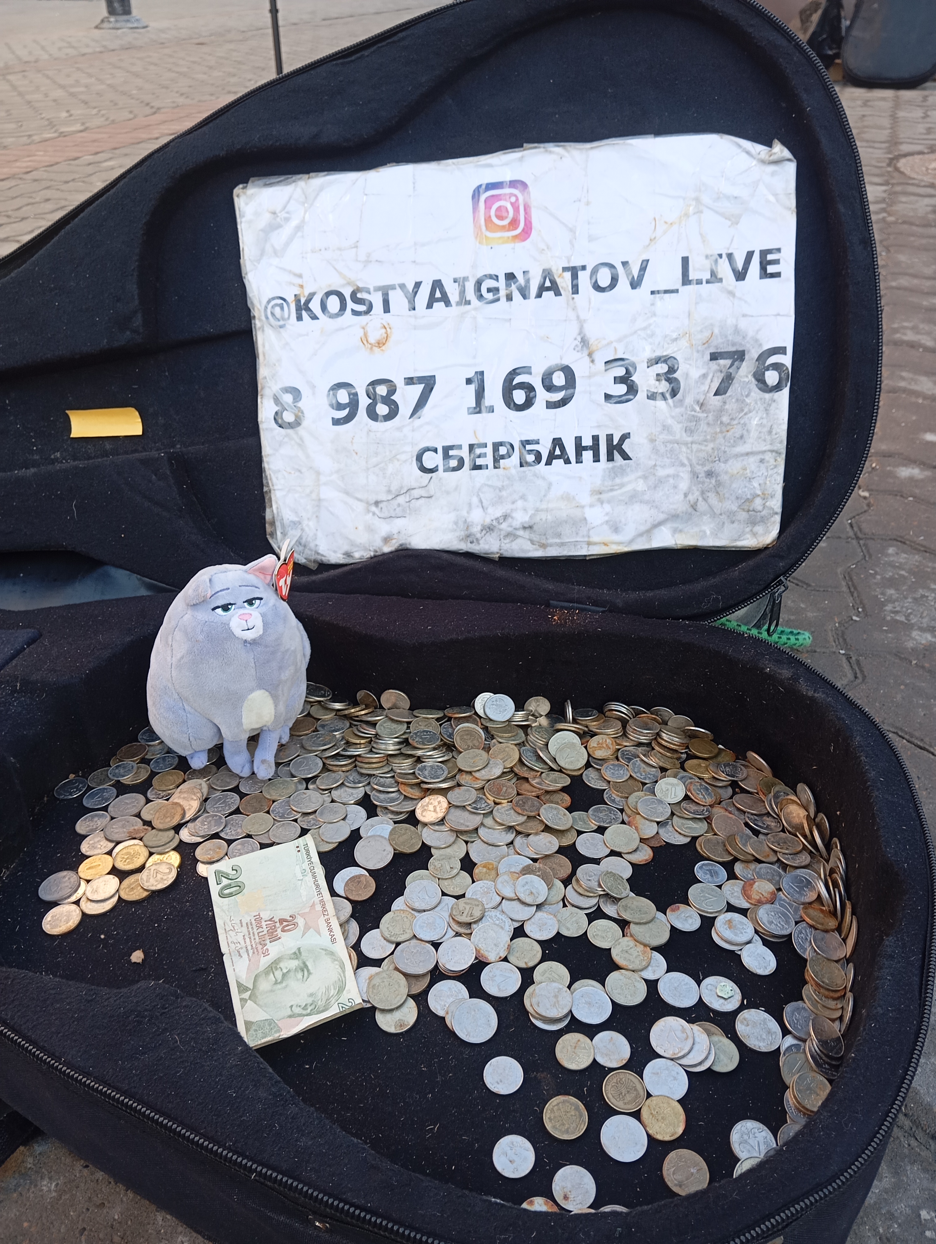 Донаты от благодарной публики — не только рублями, но, бывает, и валютой, а то и мягкими игрушками. Фото: Дмитрий Сивков